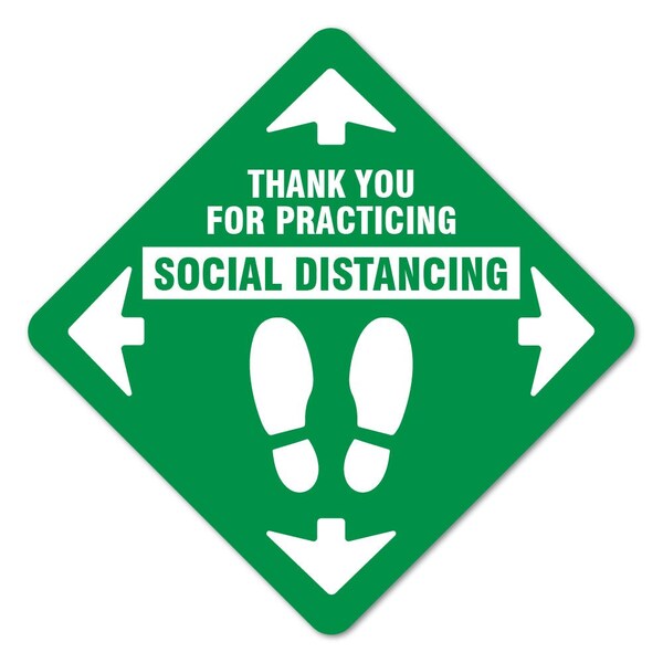 Thank You Social Distance Green Non-Slip Floor Graphic, 12PK, 11 in L, 11 in H, 2-X-11-12PK-99994